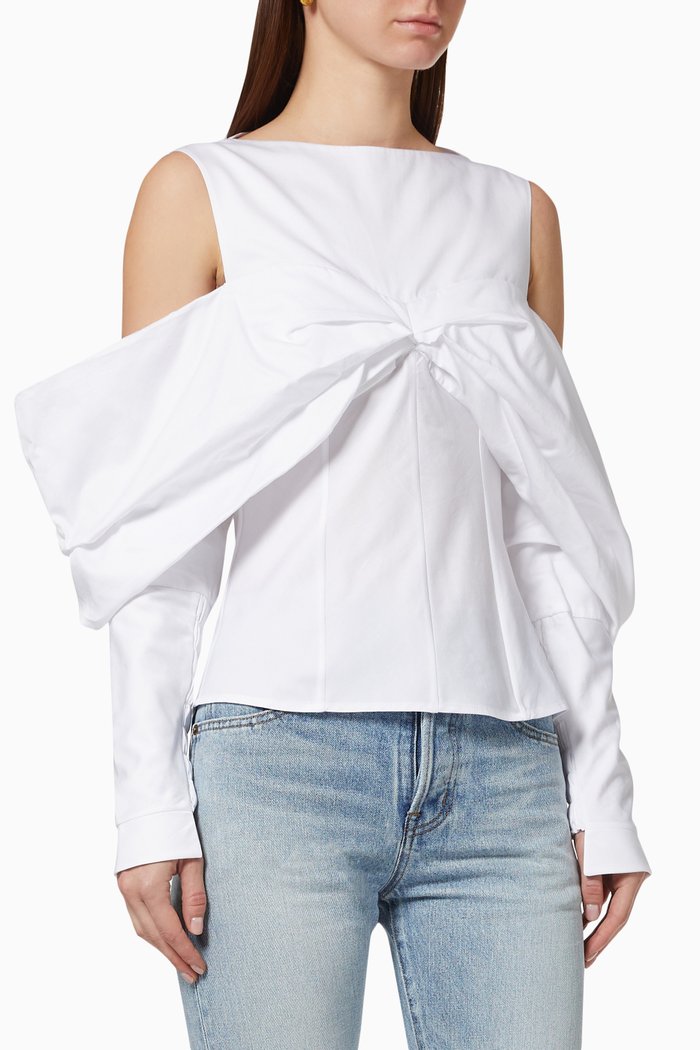 

Opera Boat Neck Top in Cotton, White