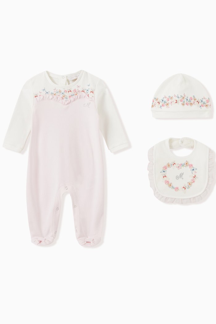 Ruffle Trim Butterfly Set in Cotton, Pink