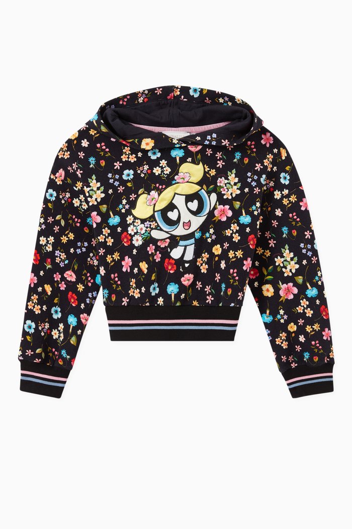 

Bubbles Floral Print Hoodie in Cotton, Black