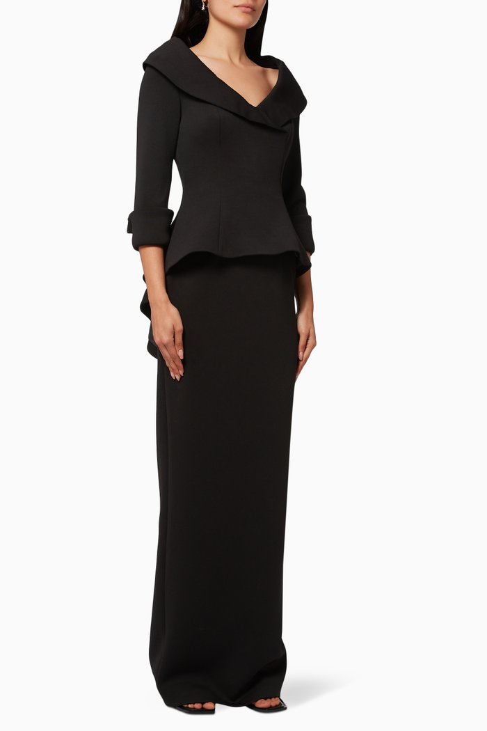 

Peplum Hem Gown in Neoprene, Black