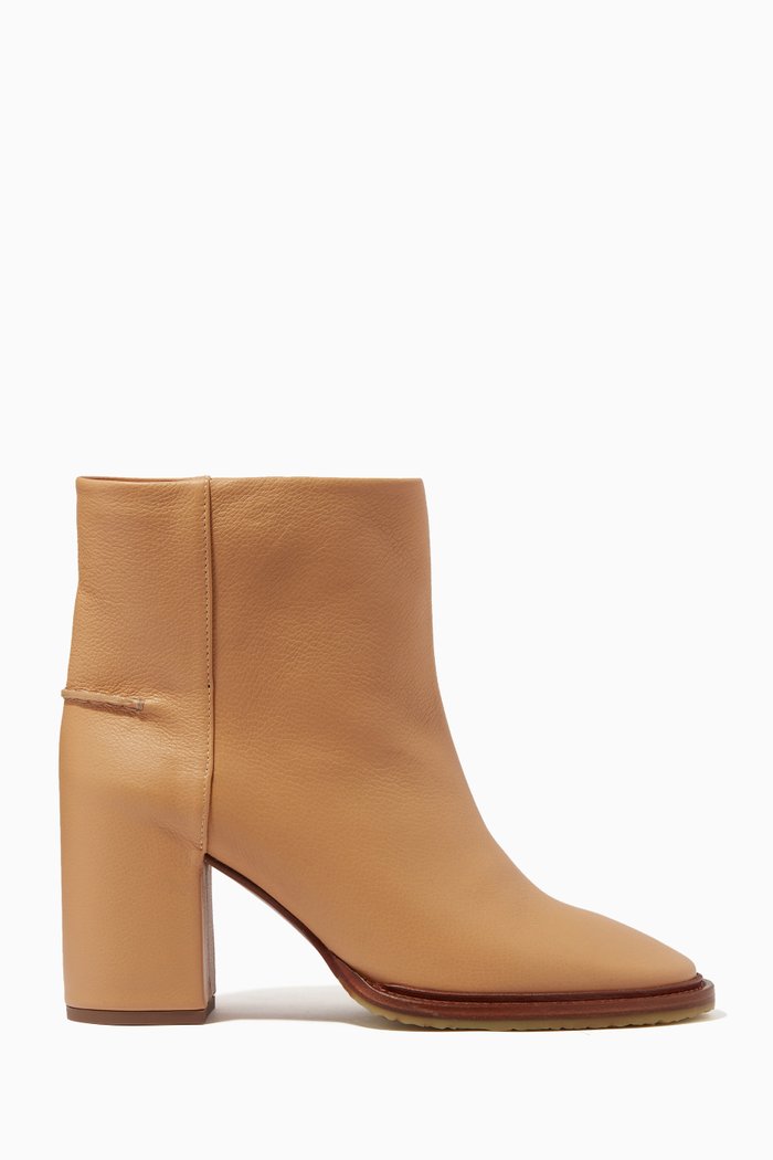 

Edith Ankle Boots in Smooth & Grainy Calfskin, Brown
