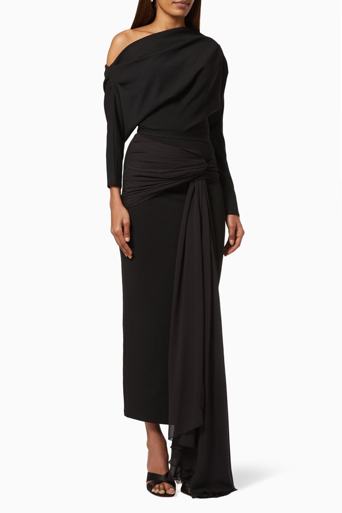 

Asymmetric Dress in Crepe, Black