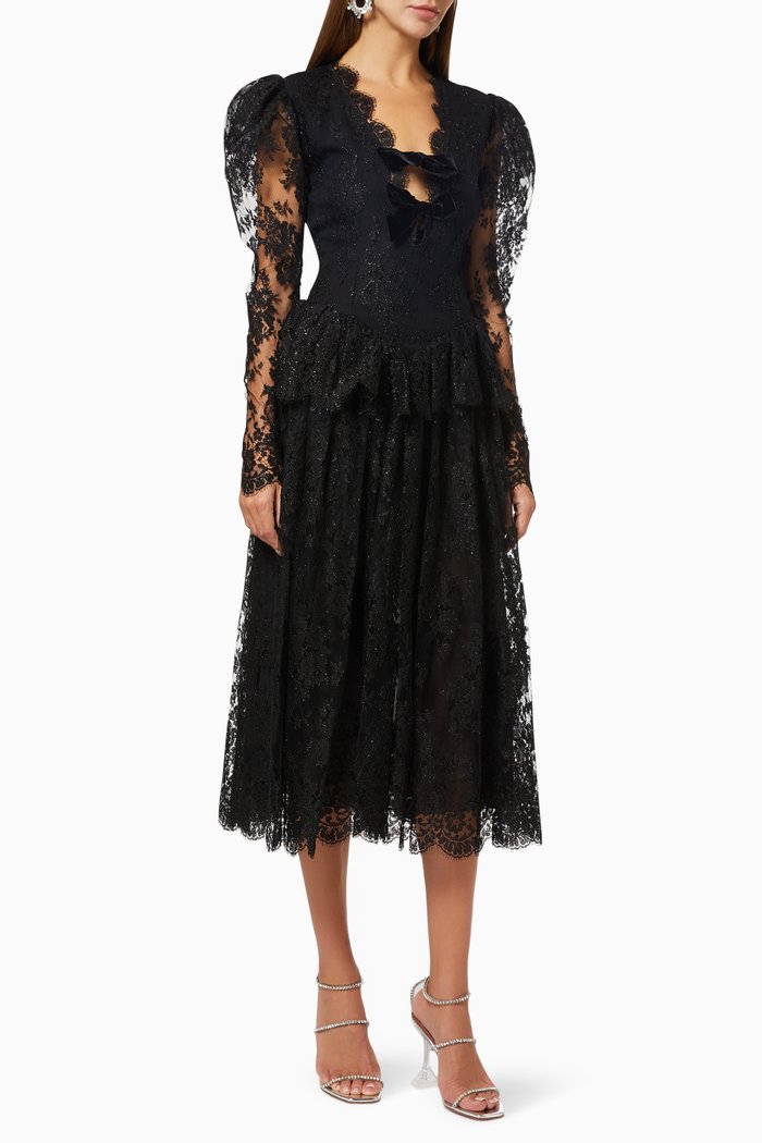 

Velvet Bow Dress in Lurex Lace, Black
