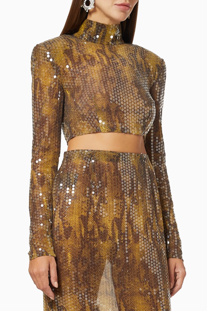 

Python Print Cropped Top in Embellished Sequins, Yellow