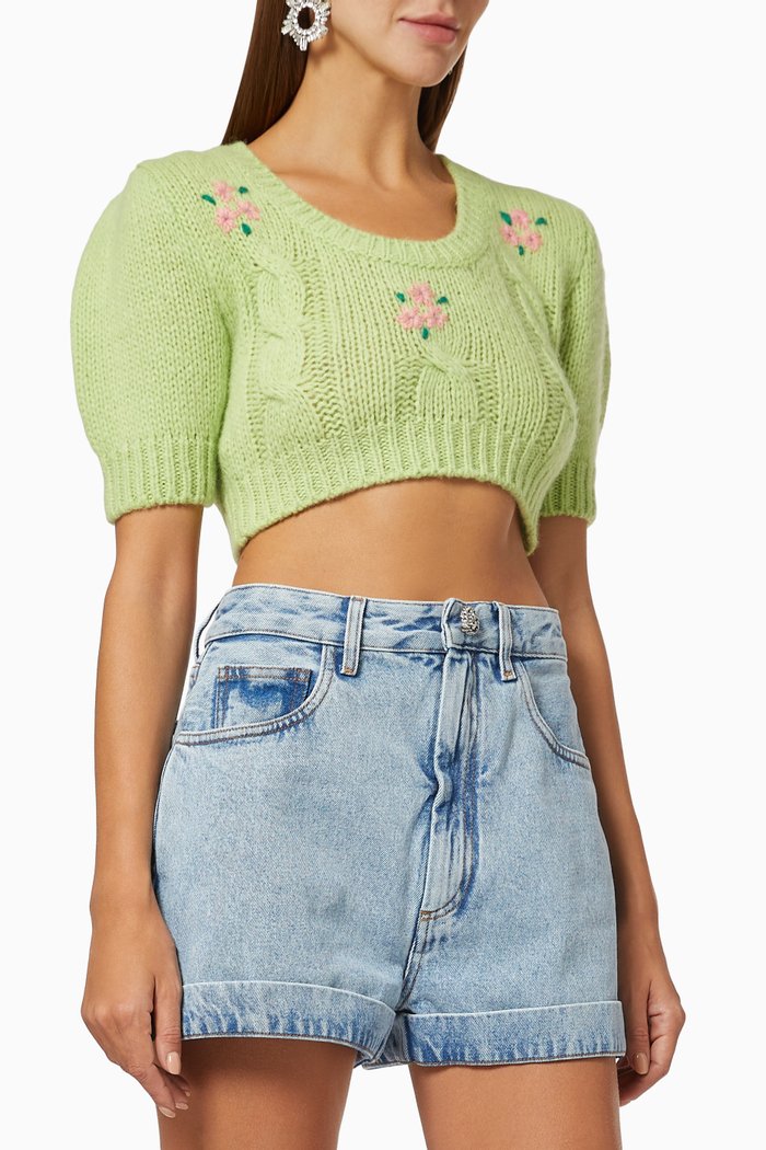 

Floral Cropped Top in Mohair Wool, Green