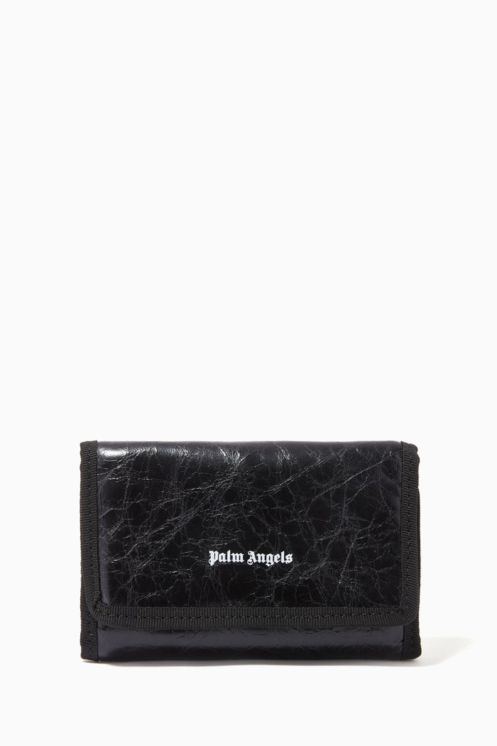 

Logo Wallet in Crinkled Leather, Black