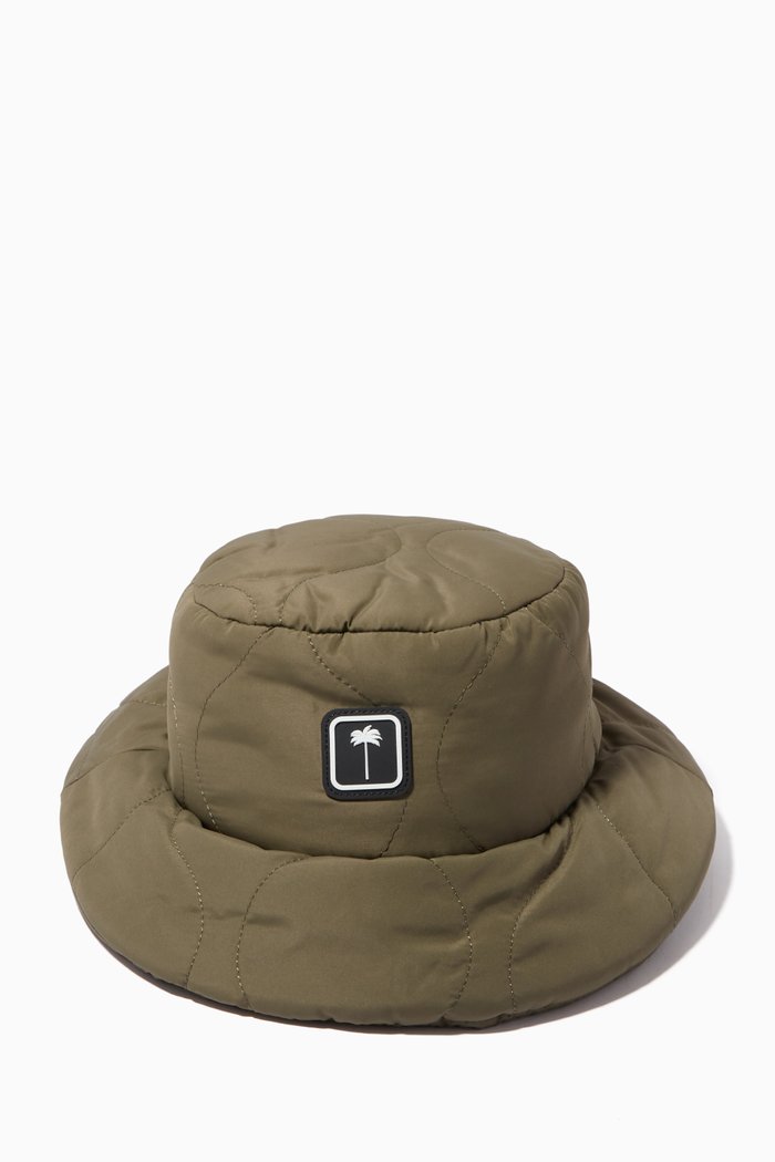 

Palm Tree Bucket Hat in Quilted Technical Fabric, Green