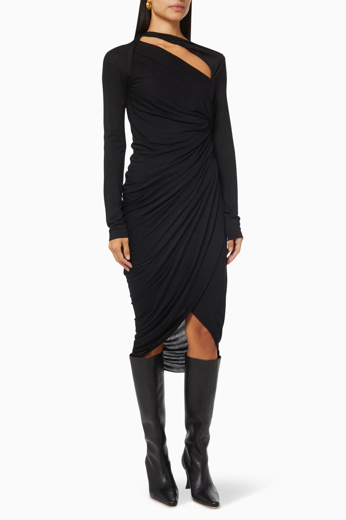 

Scala Slash Neck Dress in Jersey, Black