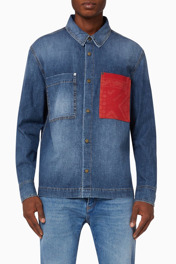 

Bandana Patch Shirt in Denim, Blue