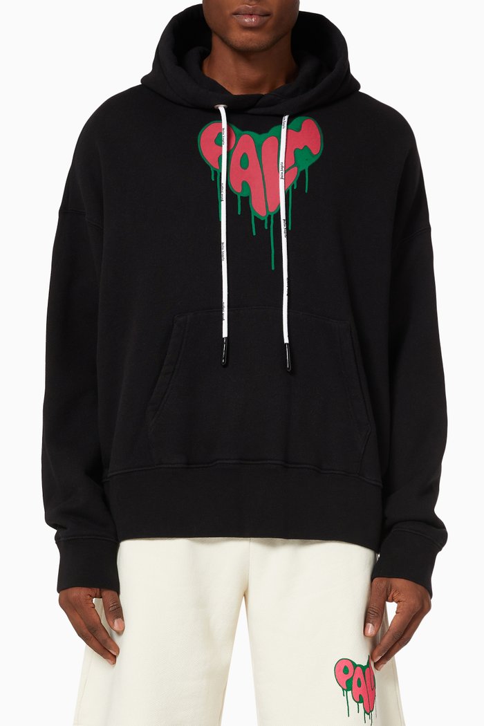 

Spray Heart Hoodie in Cotton Terry, Black