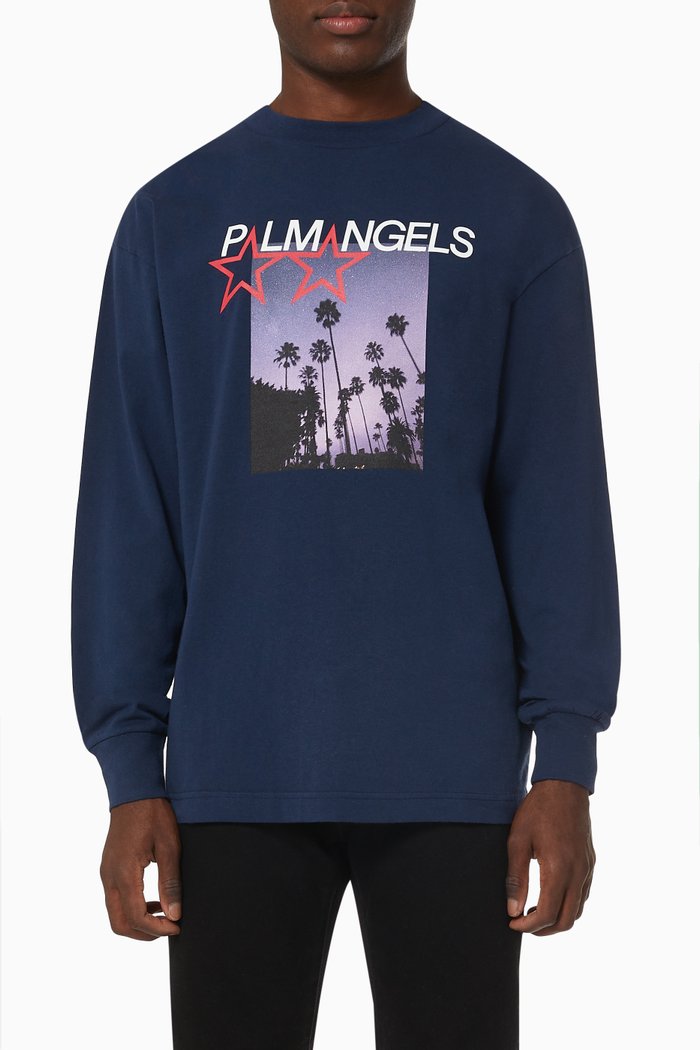 

Stars & Palms T-shirt in Cotton Jersey, Blue