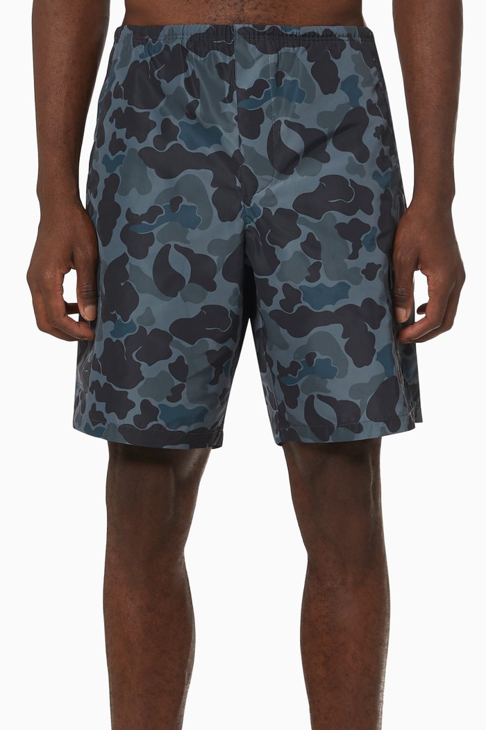 

Camo Swim Shorts in Technical Fabric, Black