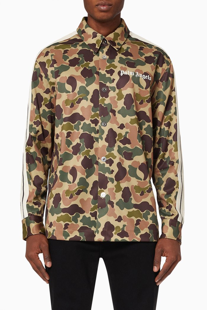

Camo Track Shirt in Technical Fabric, Brown