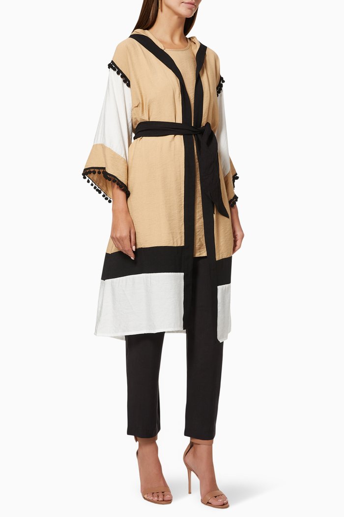 

Pom Pom Hooded Kimono Set in Viscose Linen, Multicolour