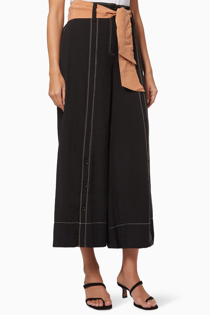 

Contrast Stitch Wide Leg Pants in Tencel, Black