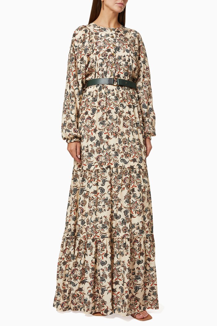 

Floral Paisley Maxi Dress in Cotton Blend, Neutral