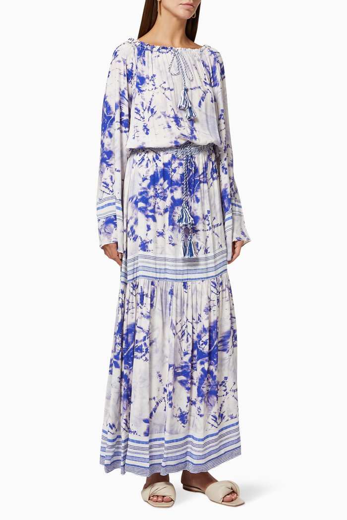 

Tie Dye Maxi Dress in Viscose, Blue
