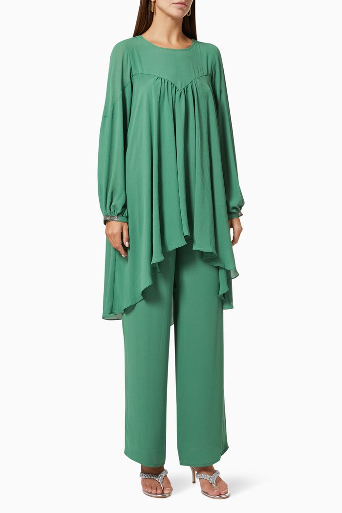 Top & Pant Twin Set in Chiffon, Green