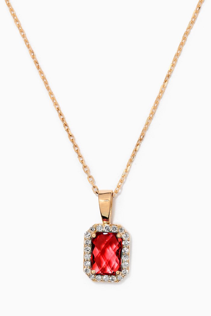 

Emerald Cut Pink Garnet Necklace with Diamonds in 18kt Rose Gold