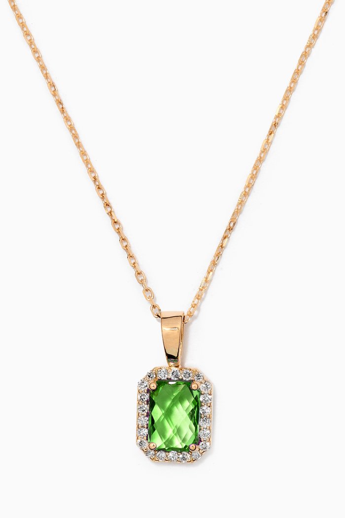 

Emerald Cut Green Garnet Necklace with Diamonds in 18kt Rose Gold, Yellow