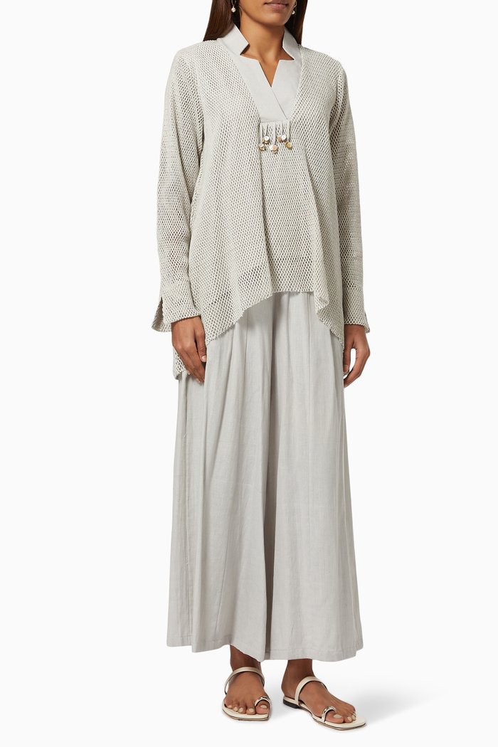 

Top & Wide Leg Pant Set in Cotton Flex & Mesh, Grey