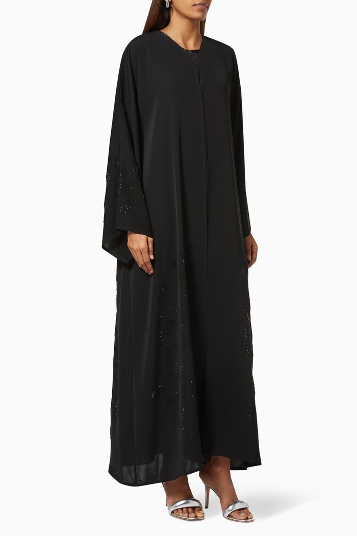 

Abaya with Leaf Stone Embroidery, Black
