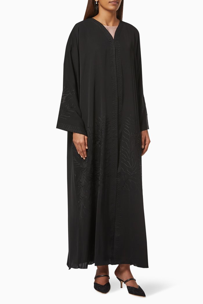 

Abaya with Thread & Dot Stone Embroidery, Black