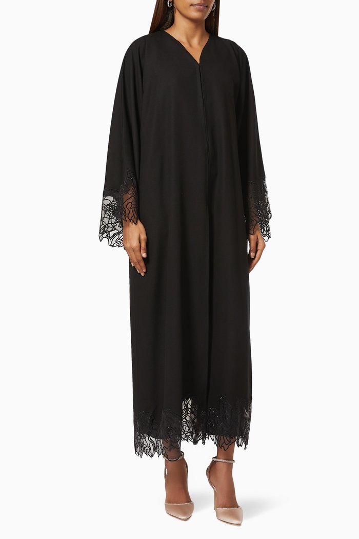 

Abaya with Dot Stone Embroidery, Black