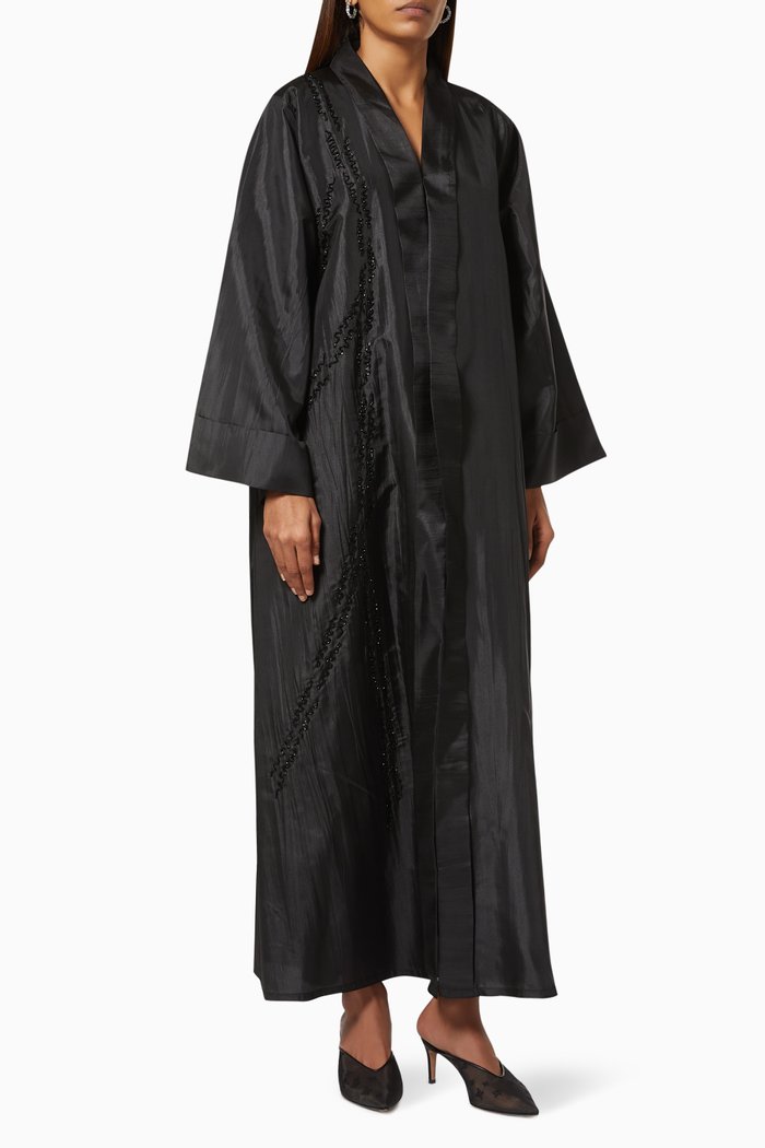 

Abaya with Stone Work Embroidery, Black