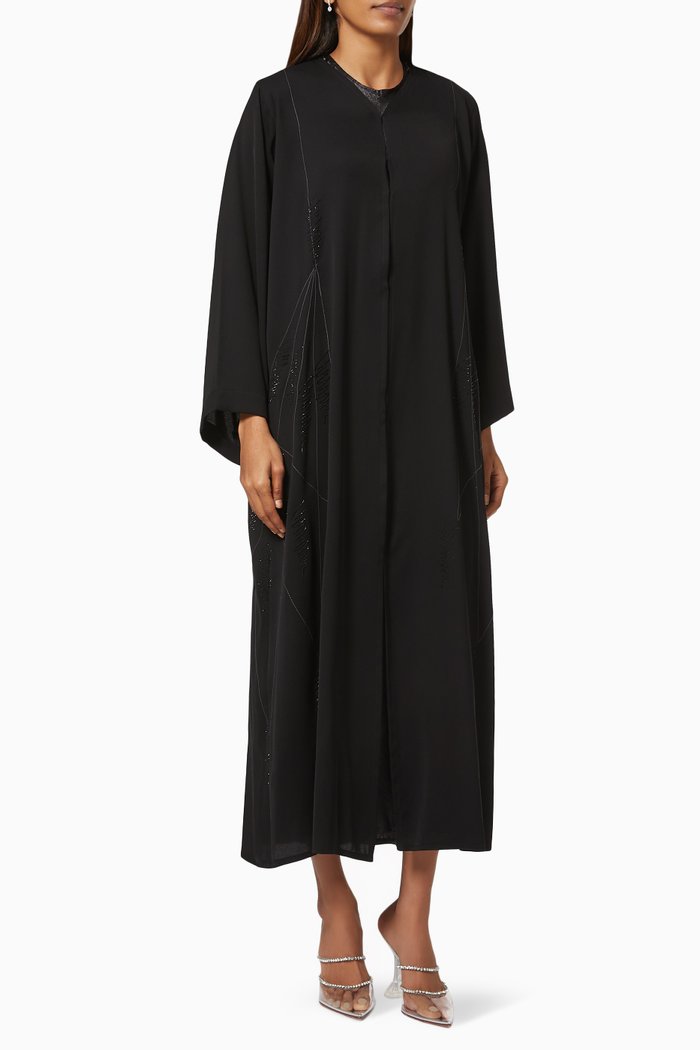 Abaya with Thread & Beaded Embroidery, Black