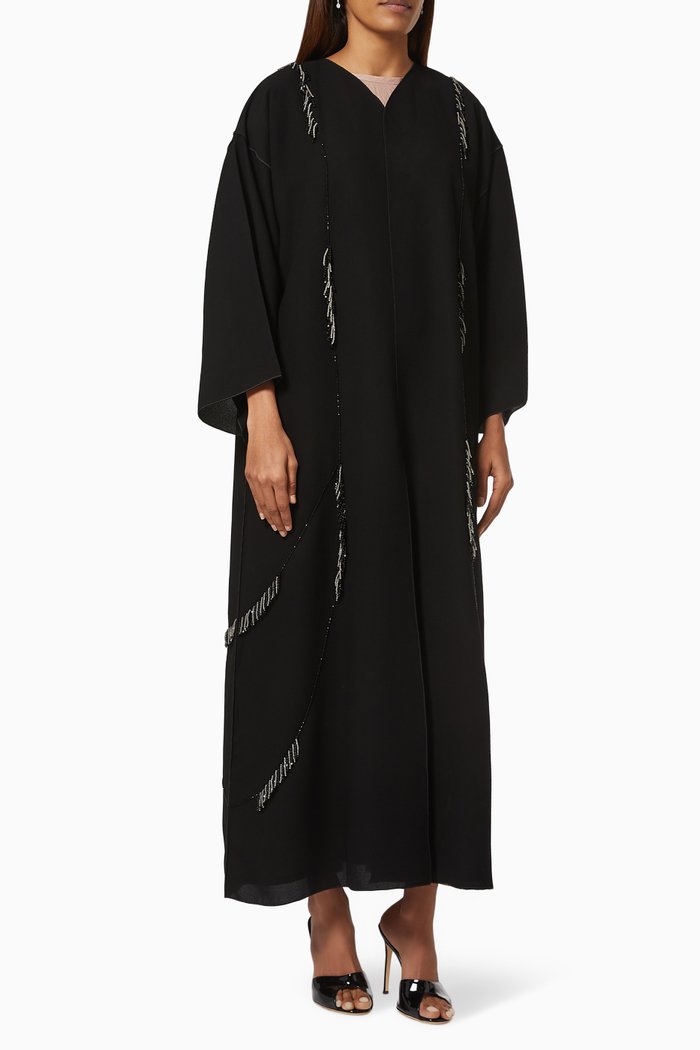 Abaya Set with Beaded Tassels, Black