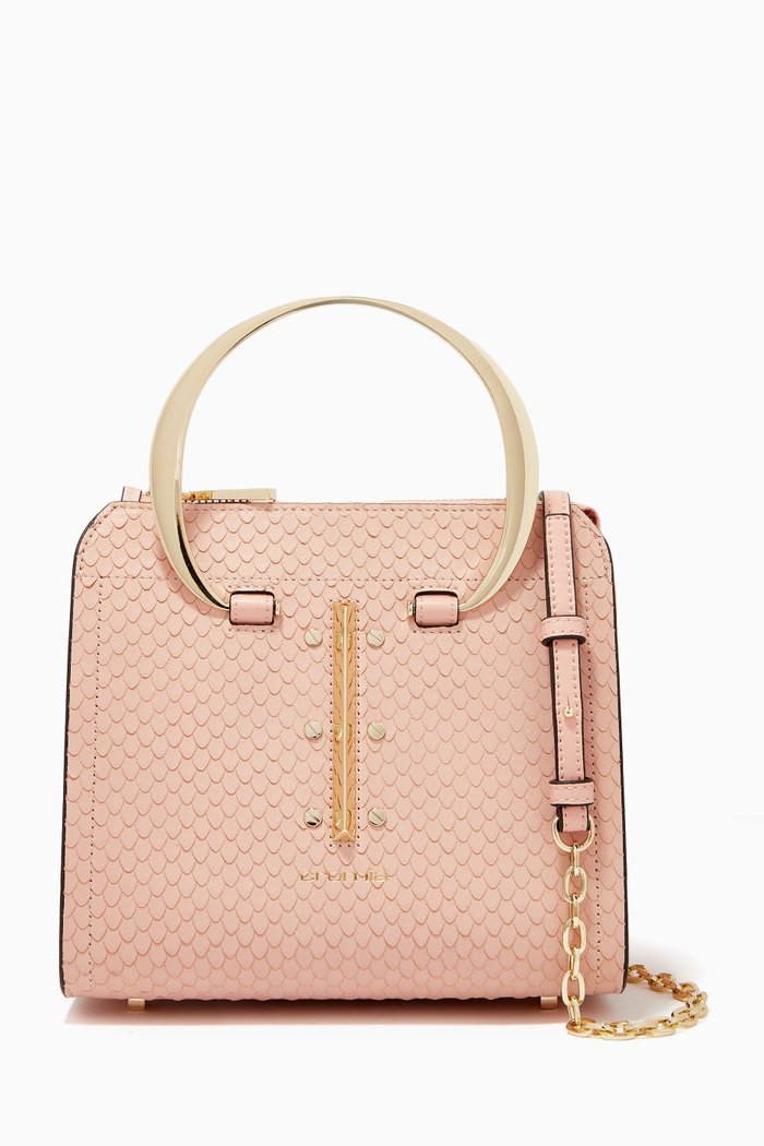 

Small Uptown Handbag in Python-print Calfskin, Neutral