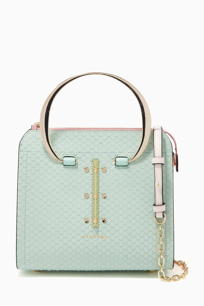 

Small Uptown Handbag in Python-print Calfskin, Green