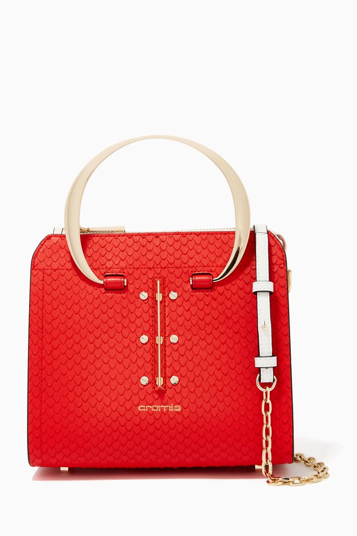 

Small Uptown Handbag in Python-print Calfskin, Red