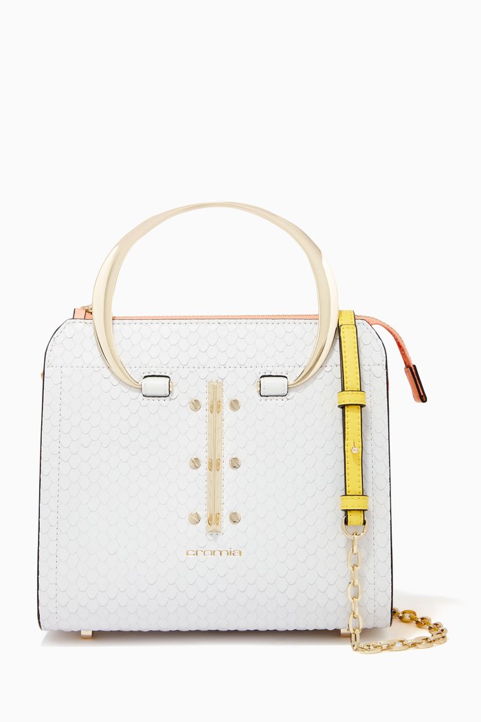 

Small Uptown Handbag in Python-print Calfskin, White