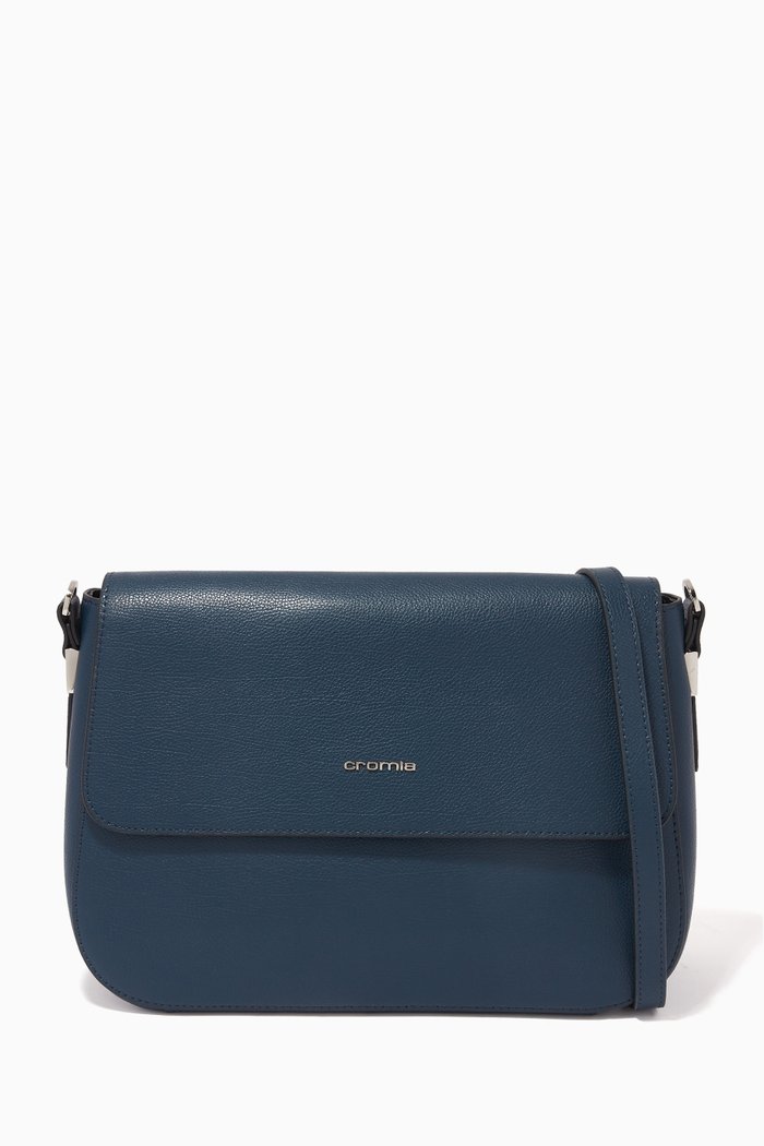 

Akua Crossbody Bag in Pebbled Leather, Blue