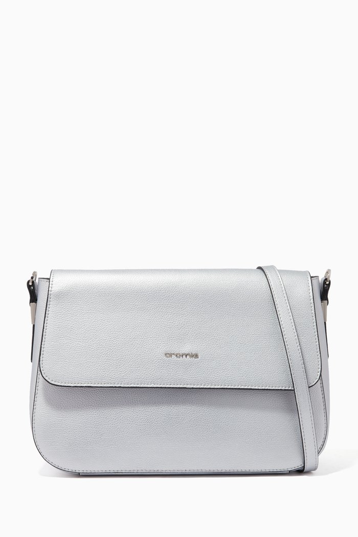 

Akua Crossbody Bag in Pebbled Leather, Silver