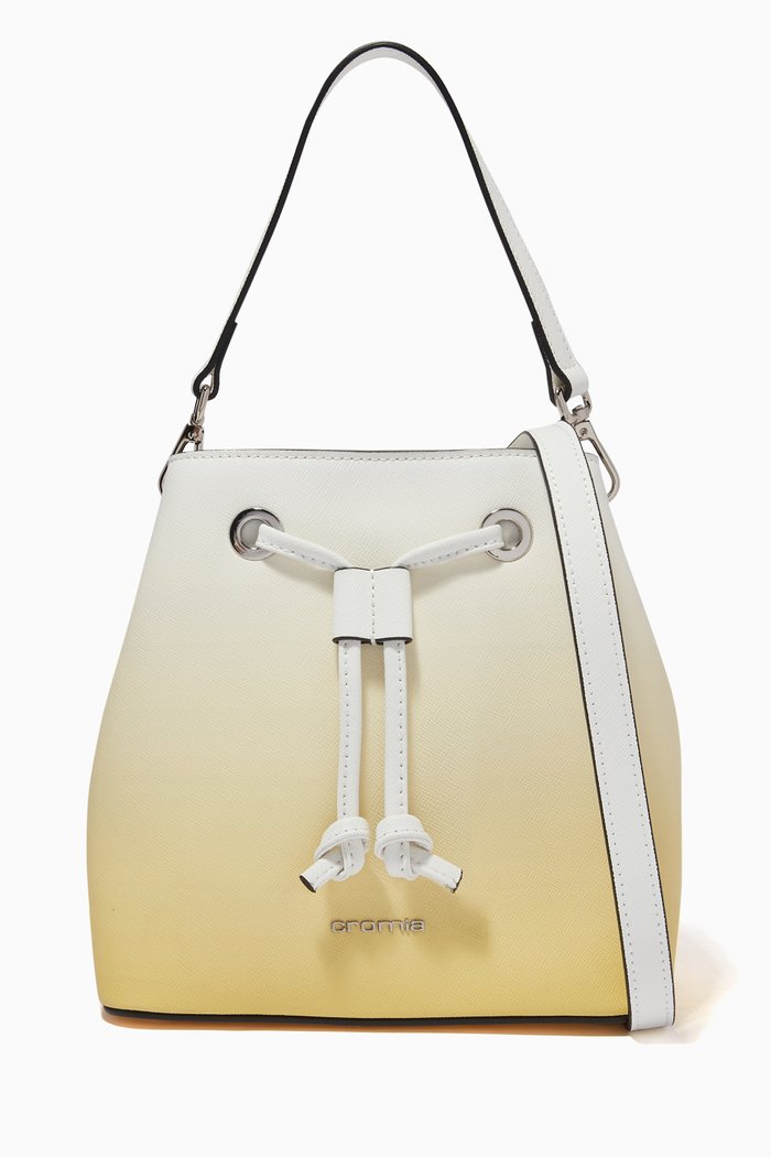 Perla Degradé Bucket Bag in Saffiano Leather, White