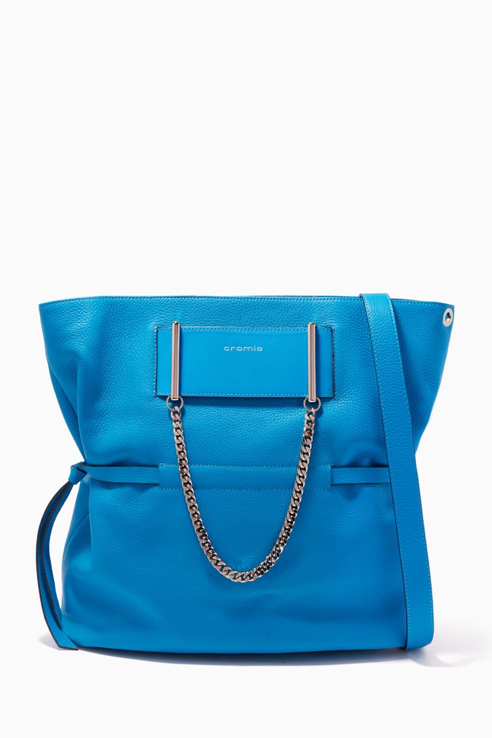 

Chain-link Handbag in Micro-grain Leather, Blue