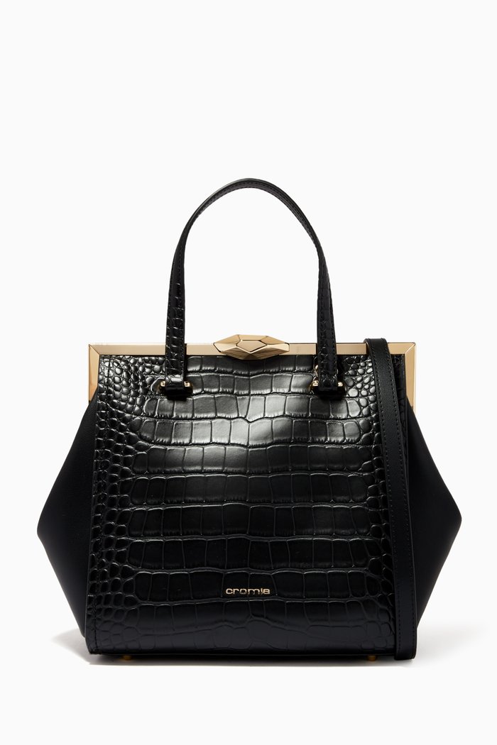 

Loto Handbag in Croc-embossed Calfskin, Black
