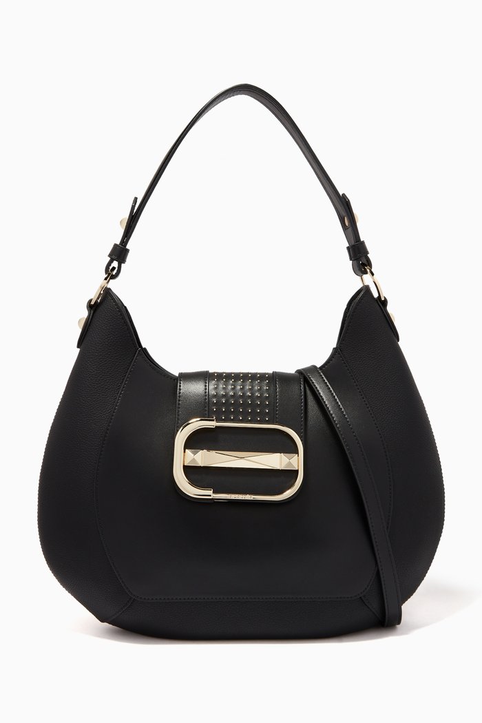 

Large Luna Hobo Bag in Calfskin, Black