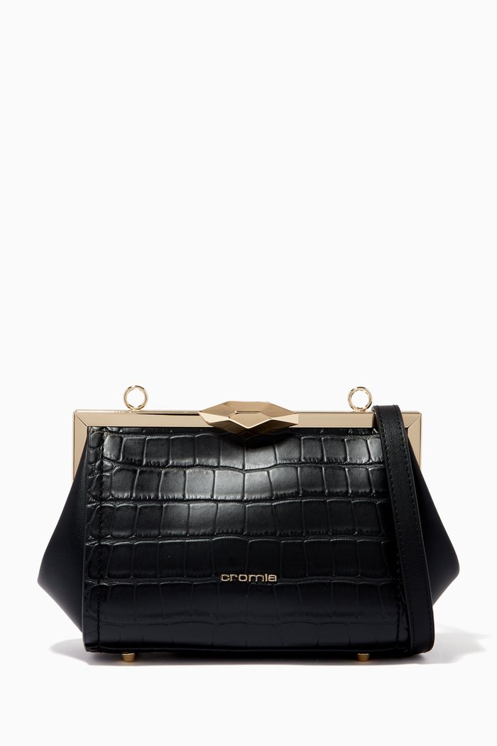 

Loto Crossbody in Croc-embossed Calfskin, Black