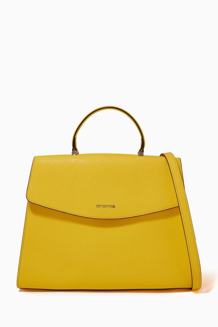 

Perla Satchel Bag in Saffiano Leather, Yellow
