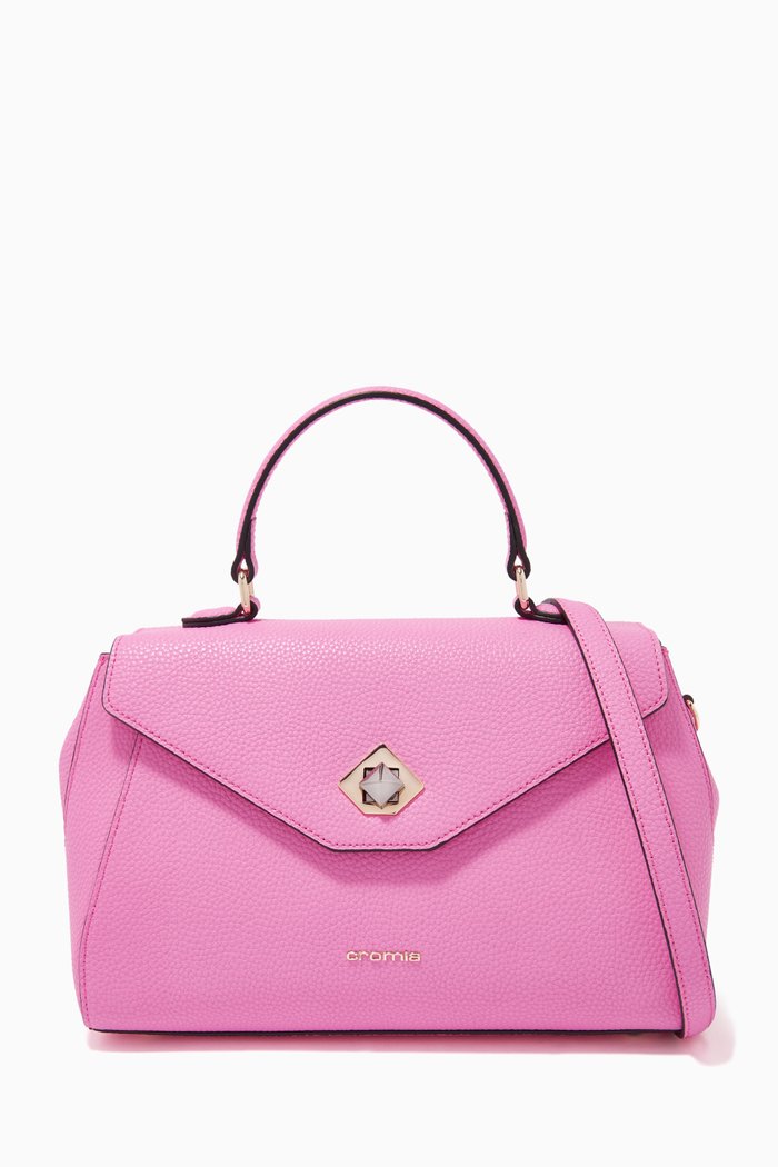 Mina Handbag in Micro-grain Calfskin, Pink