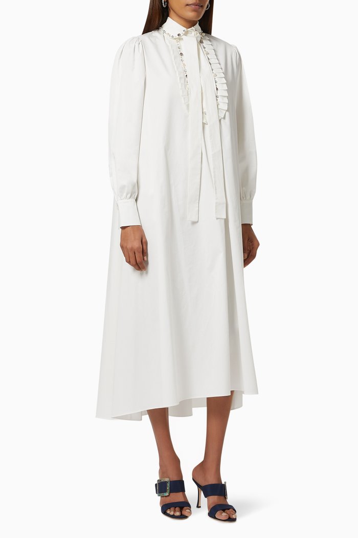 

Bow Dress with Crystal Embroidery, White