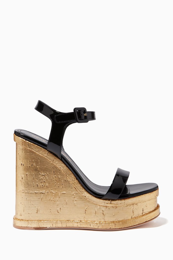 

Gold Wedge Sandals in Patent Leather, Black
