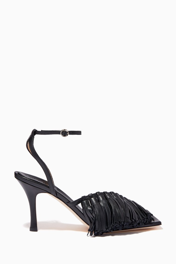 

Delta 80 High Tassel Sandal in Goat Leather, Black