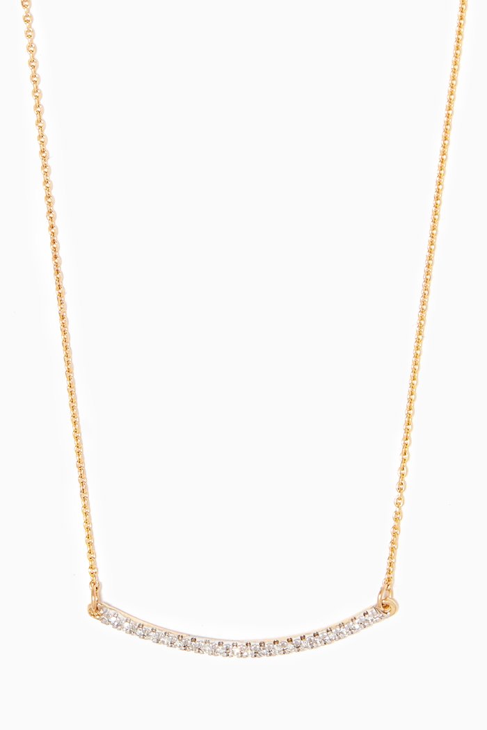 

Tiny Pave Diamond Curve Bar Necklace in 10kt Yellow Gold