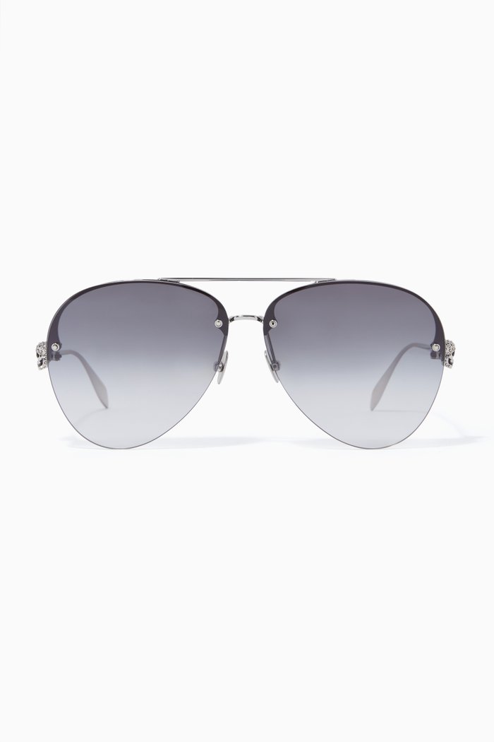 

Skull Jewelled Pilot Sunglasses, Silver