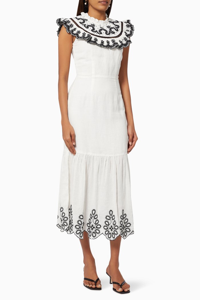 

Indie Embroidered Dress in Linen, White